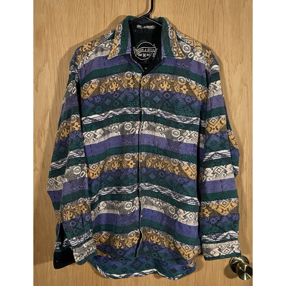 Vtg Lemon & Soda Boho Western Shacket Heavy Cotton Stripes Multicolor Textured M - Picture 1 of 12